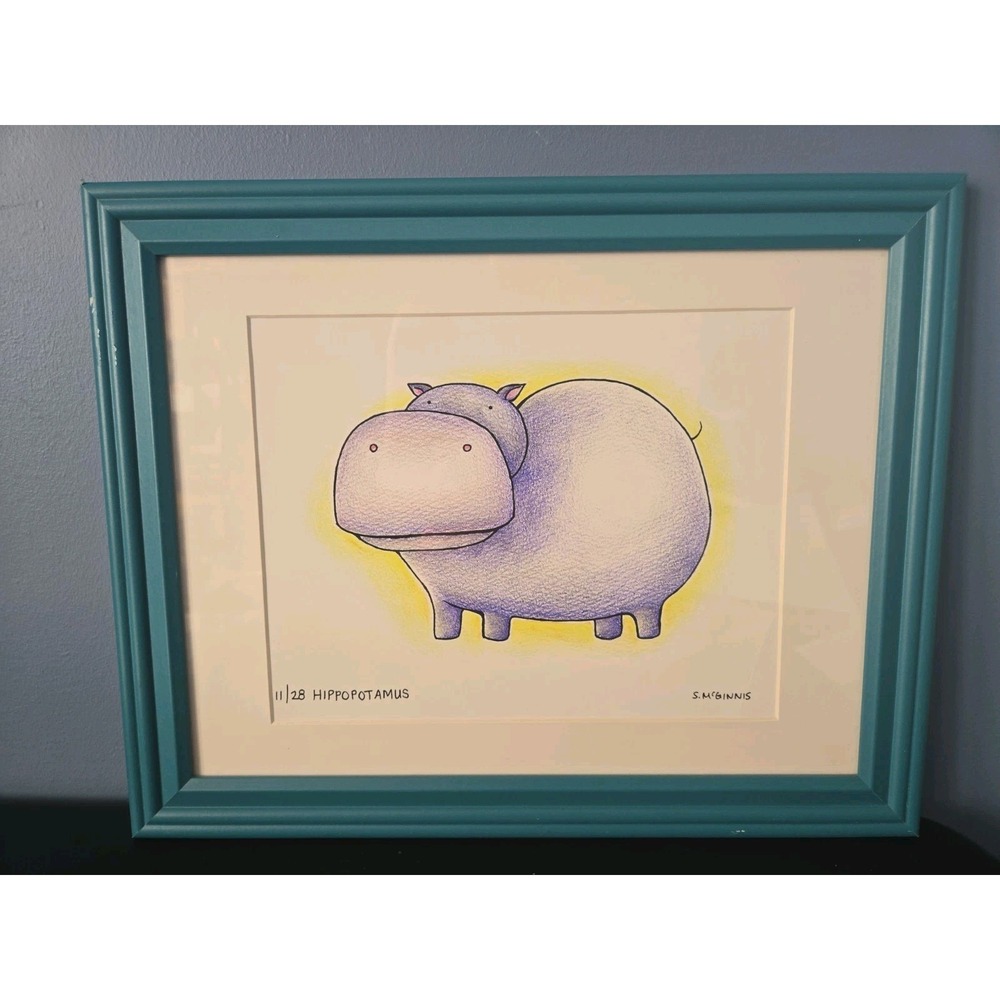 Christine McGinnis Vtg Signed Limited Edition Etching Hippopotamus Framed Art